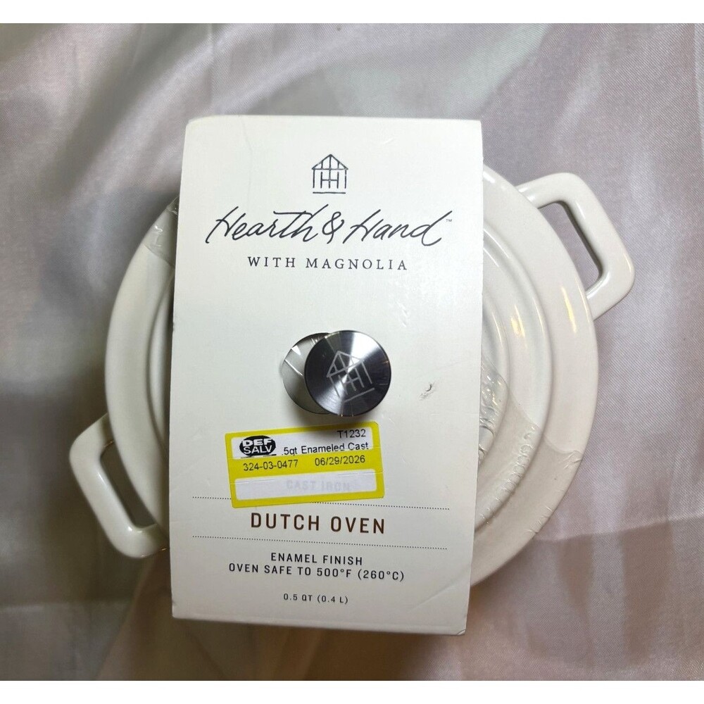 Heart & Hand with Magnolia White Enamel Cast Iron Dutch Oven w/ Lid 0.5 qt